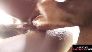 Cockblowing slim Nubian bareback fucked from behind