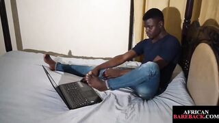 Nubian twink gets nude and masturbates alone indoors