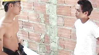 Hung latino twinks have anal sex in construction site