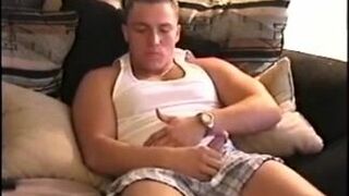 Muscular straight hunk wanking off and plays with cock pump