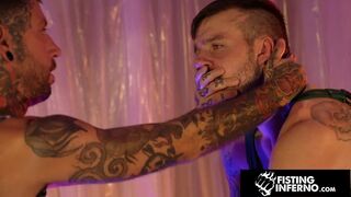 Harnessed Clad Fuck Buddies Take Turns Spitroasting