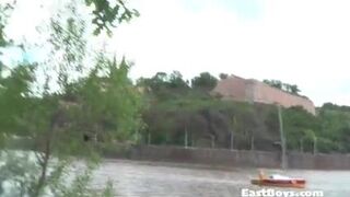 Amateur European gets handjob in public park