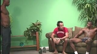 Muscular black men fucking the ass of a white guy