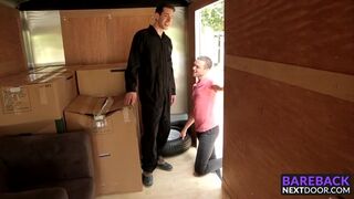 Lance pulls it out and takes it all the way down his throat