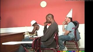 A black teacher and two black students sharing a white guy