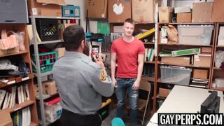 Bearded security officer pounding young thiefs tight ass