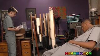 Shaved white emo guy gets nailed by a hung black man