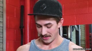 Coach Helps On A Big Cocked Guy In The Gym