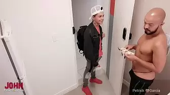 delivery man gives in to the customer's charms