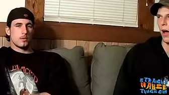 Straight buddies jerking off together