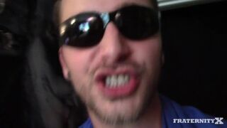 The whole house takes turns on the last guy to pledge the frat