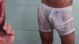 Mature BF Killian Knox Sucks A Huge Cock In The Shower - Hot