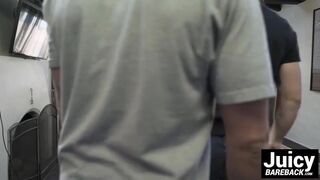 Four dudes get the sweet release of steamy bareback action