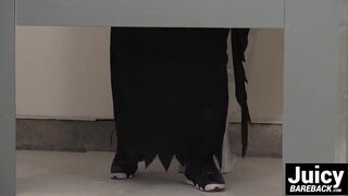 Hardcore action happening for Tobias in the public toilet