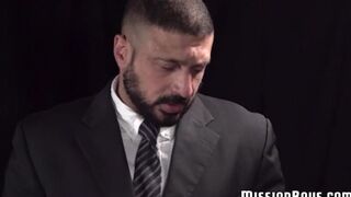 Pastor puts leather belt around twink before fucking him