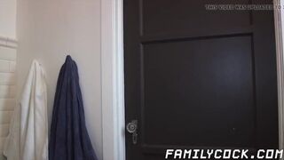 Bathroom gay sex with stepdad and his twink step son after shower