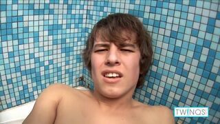 Sexy College Twink Ezra Sticks His Big Blue Dildo In The Shower!