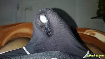 Jerking off my big uncut cock until I cum inside my black underwear and let the cum leak through them - Camilo Brown