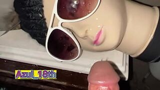 Hot twink has oral sex with cute mannequin in store bathroom