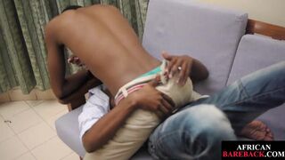 Skinny Ebony barebacked in missionary after giving bj