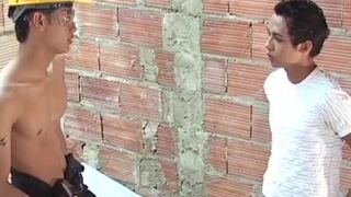 Hung latino twinks have anal sex in construction site