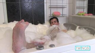 Cute Brunette Xander Strokes His Hard Cock After Showering!