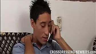 Having hot phone sex while crossdressing
