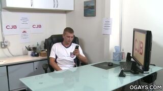 Athletic gay storking his huge cock