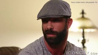 Hairy stud Zayne Roman fed cum after barebacking muscle hunk