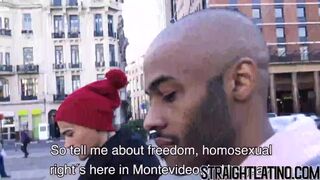 Inked Latino pounding straight black stud bareback