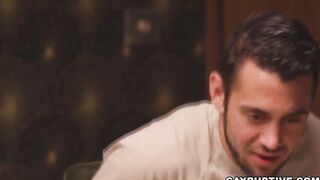 Hunk gays on their flashback having a hot sex by the pooll where both cums hard over each other