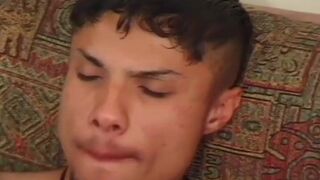 Stud cums on BF's thighs while riding a cock and stroking his