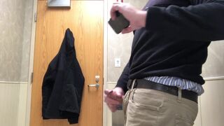 Public bathroom jerk-off and cum