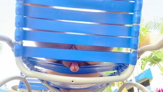 Grandpa cums secretly in his lounge chair next to others