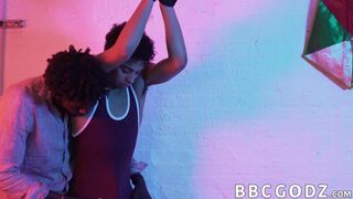 Ebony stud ties a cute homo up before banging his ass raw