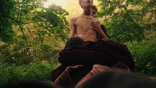 Summer walk. College friends, outdoor activities. Play rackets and shuttlecock