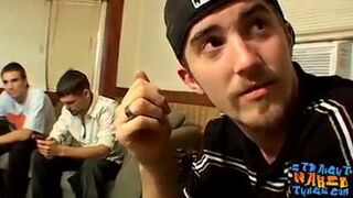 Group of guys has fun as they stroke their dicks together