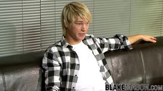 Blonde British twink Jesse jerking off solo after interview
