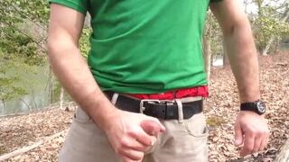 Stroking my dick and Cumming in the forest again