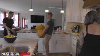 Step-Brother Jerked Inside Pumpkin Beside Girlfriend