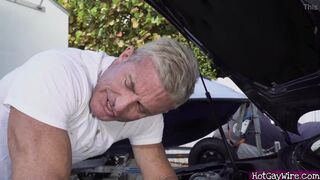 Step father gets fucked doggystyle by his step son - gay porn