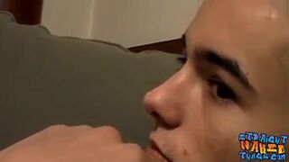 Slim straight thug strips down and jerks it off in a solo