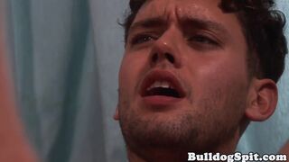 Throating hunk analfucked while jerking off