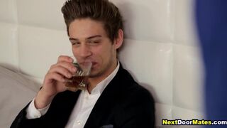 Rich dude with huge dick invites straight man to join gay threesome