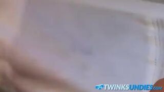 Adorable youngster jerks off his cock underneath his undies