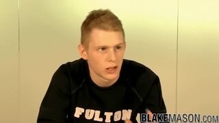 Blonde British twink beating off his big dick for cumshot