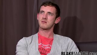 Twink with blue eyes masturbates his big monster cock