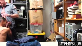 Young and skinny black perp is punished by a security guard