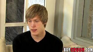 Young blond interviewed before solo masturbation