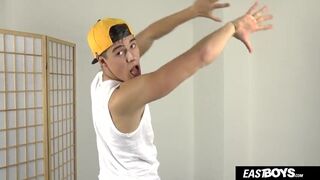 Handsome muscle boy shows his hard abs